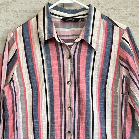 Mlle Gabrielle Vertical Striped Shirt Dress Sz XL Button Up Spring Easter Colors - Picture 2 of 15